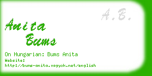 anita bums business card